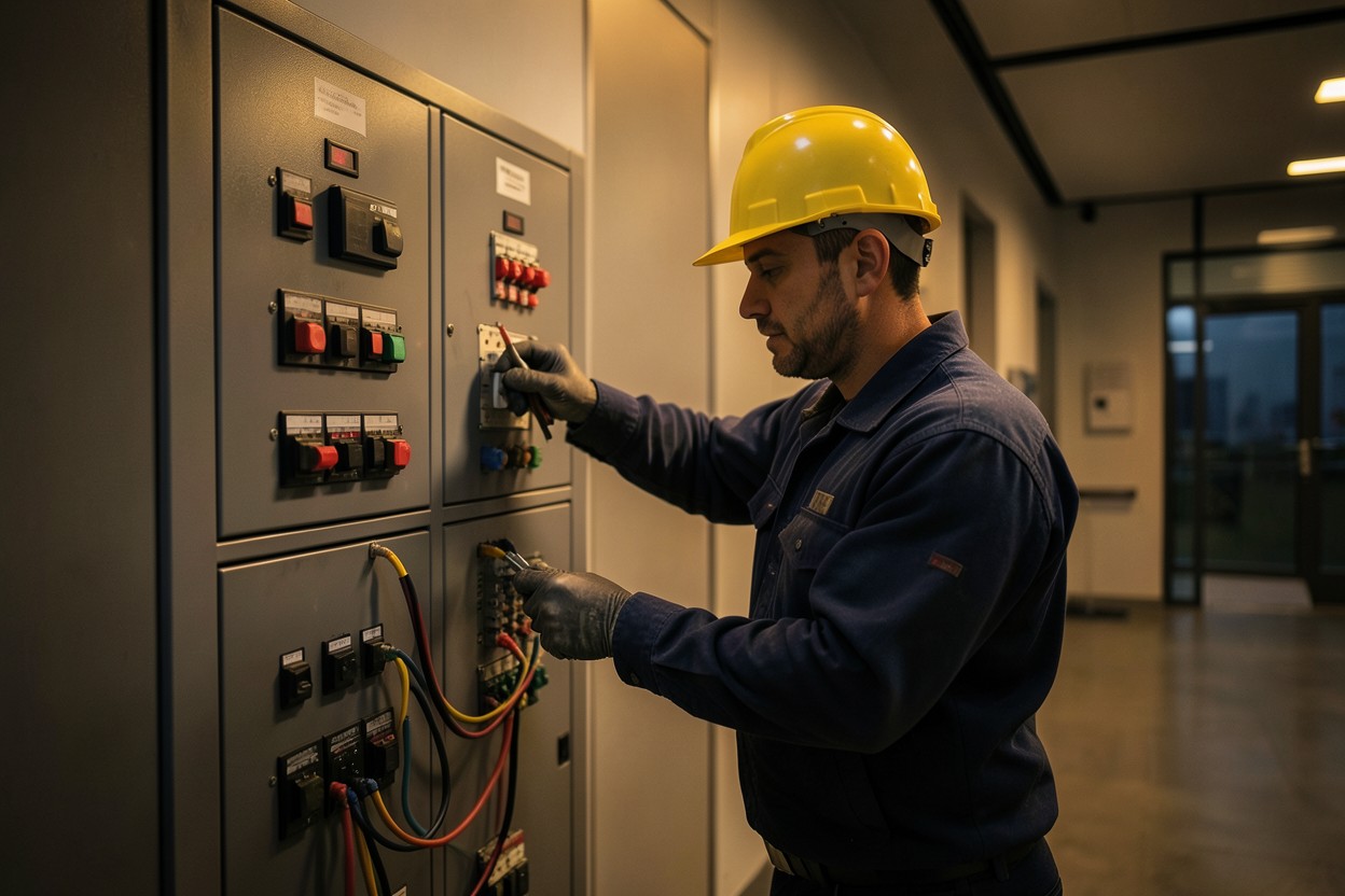 Técnico revisando un tablero eléctrico